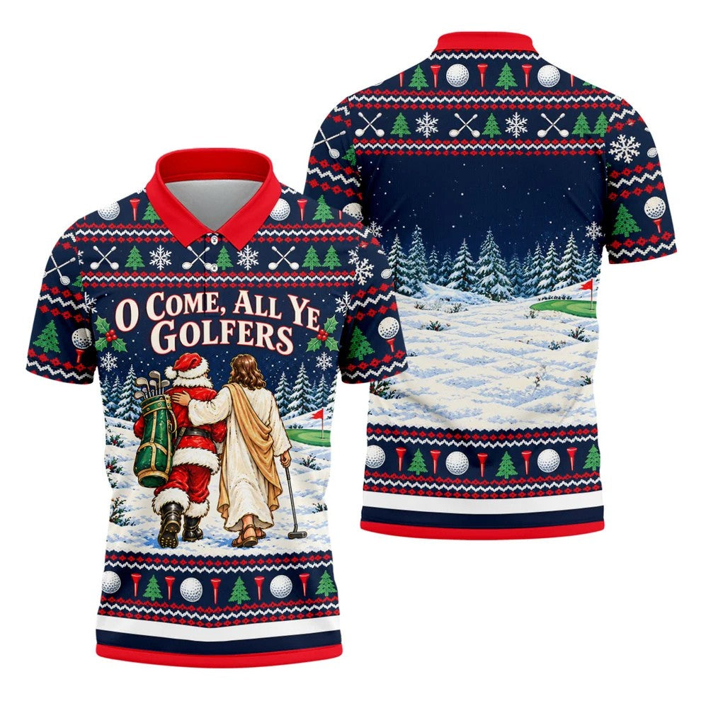 O Come All Ye Golfers Christmas Golf Shirt, Golf Polo For Men, Funny Mens Golf Shirts