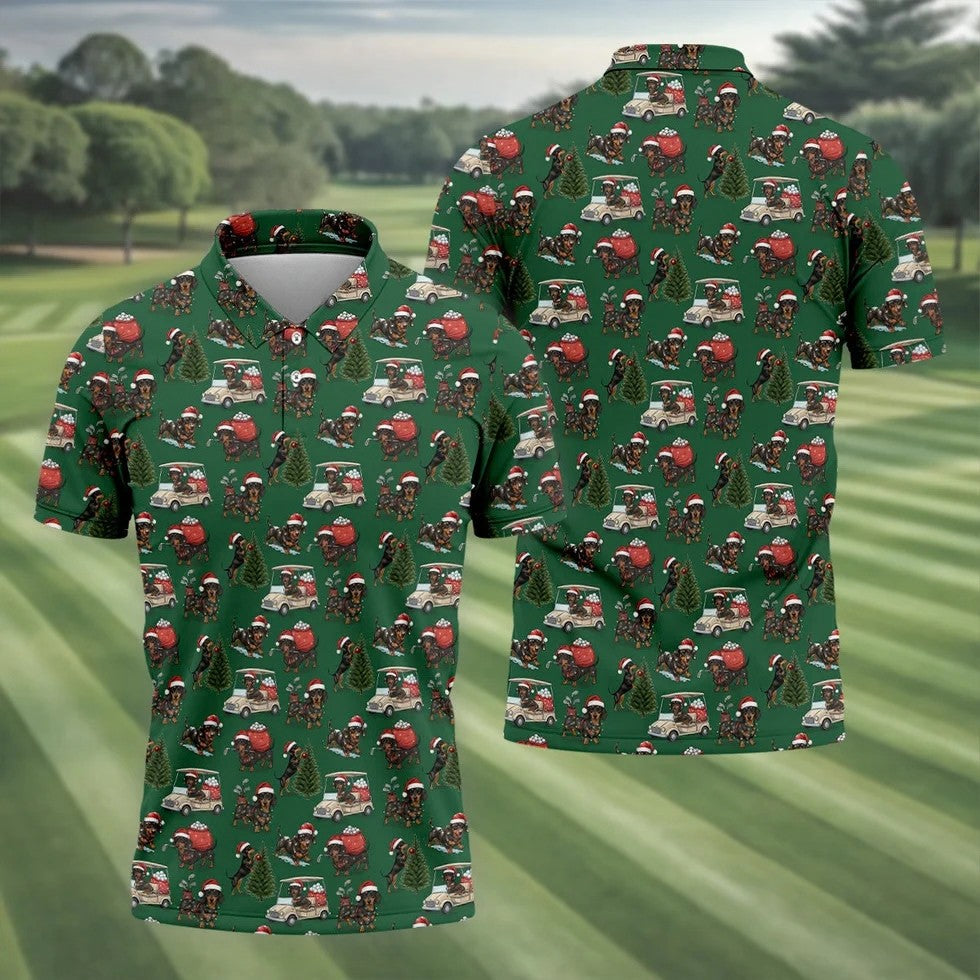 Dachshund Christmas Green Golf Shirt, Christmas Golf Shirt, Golf Tops For Men, Polo Shirts For Men