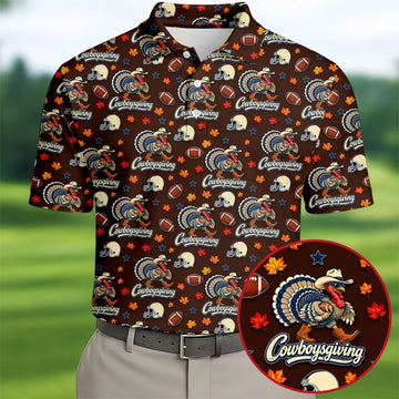 Cowboysgiving Thanksgiving Golf Shirt, Golf Shirts For Men, Funny Mens Golf Shirts