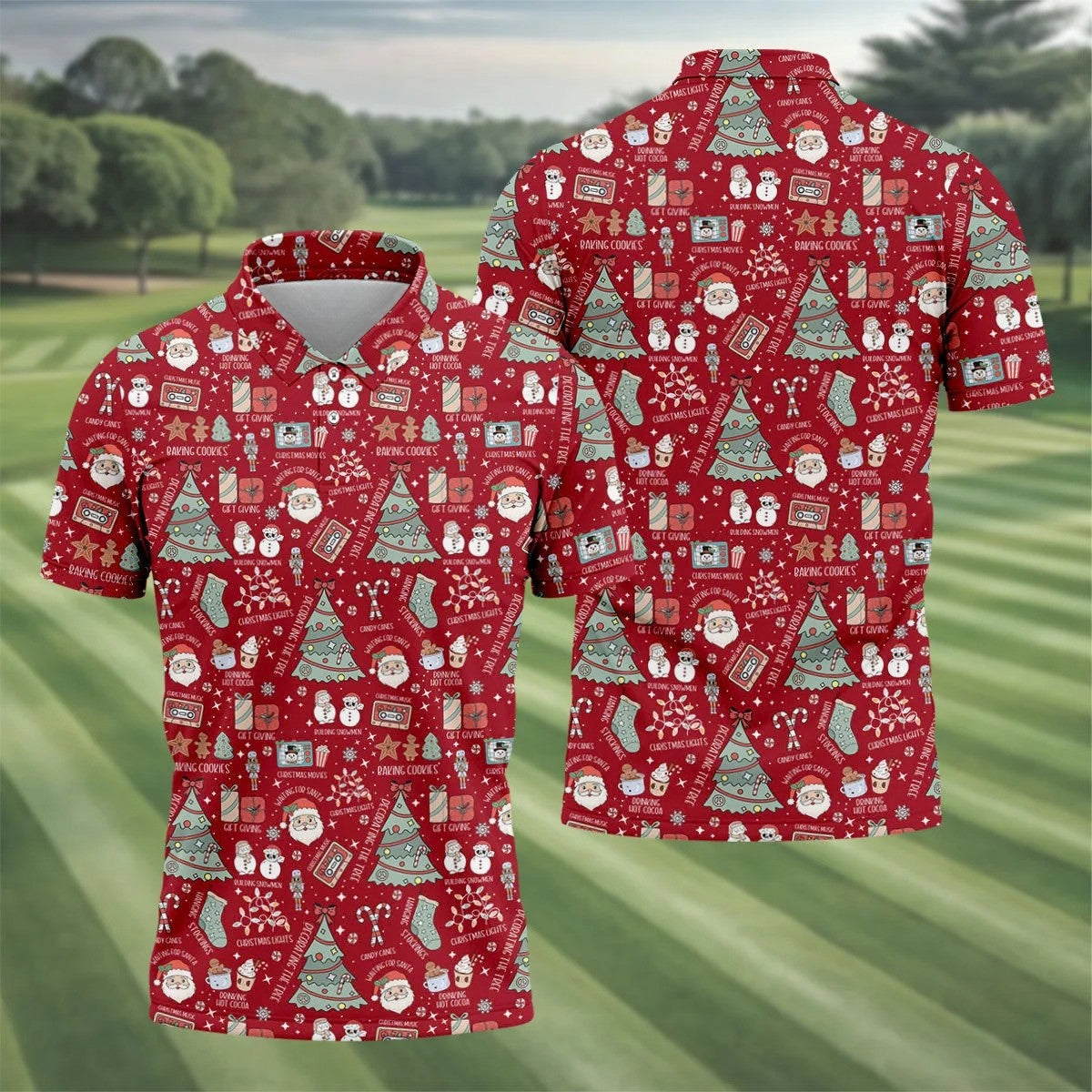 Tis The Season Santa Claus Gift Red Men's Golf Polo Shirts, Christmas Golf Shirt, Polo Shirts For Men