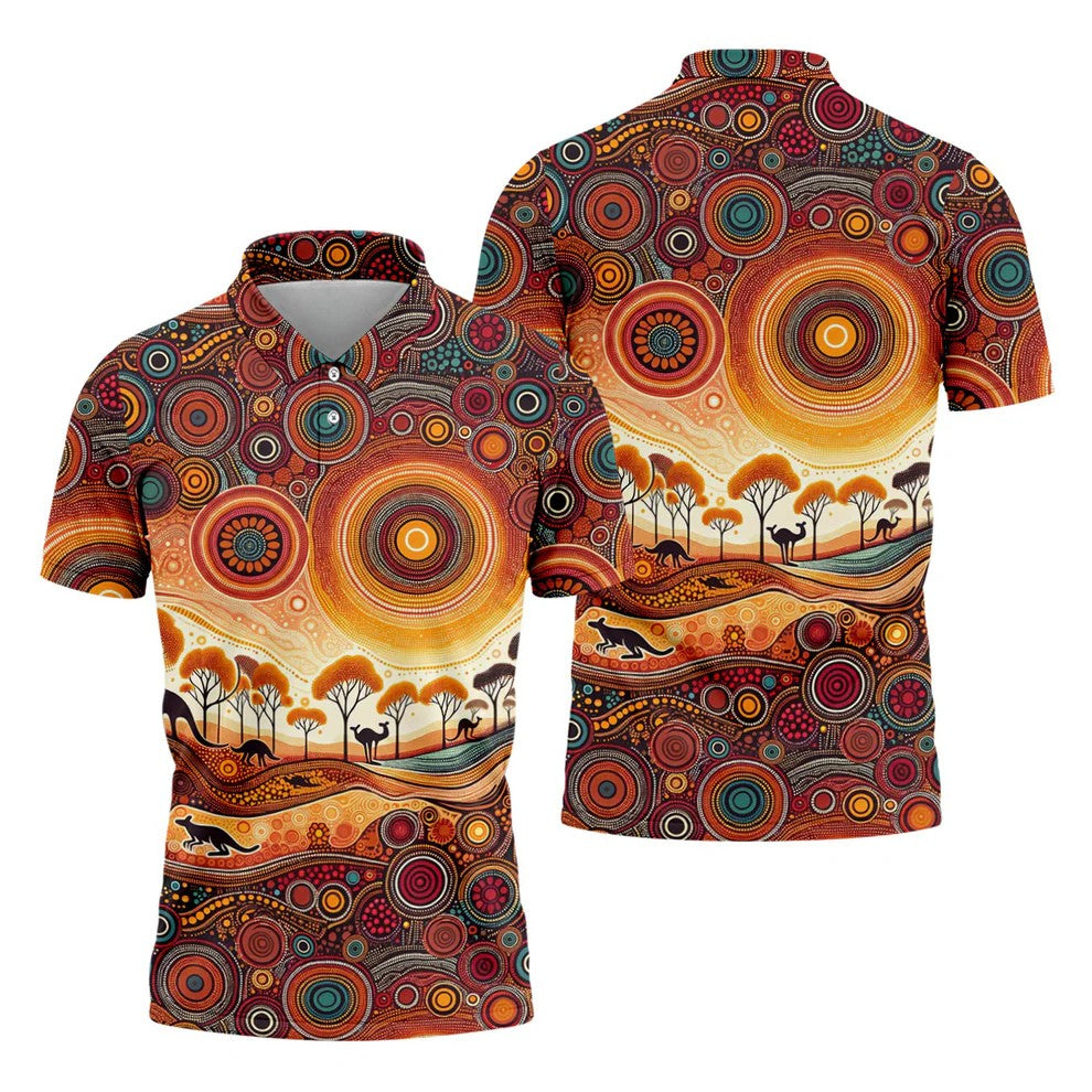 Australian Aboriginal Colourful Art Golf Tops For Men, Australia Kangaroo Polo Shirts For Men