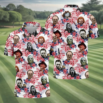 Tropical Horror Character Halloween Golf Shirt, Mens Golf Apparel, Hawaiian Golf Shirt