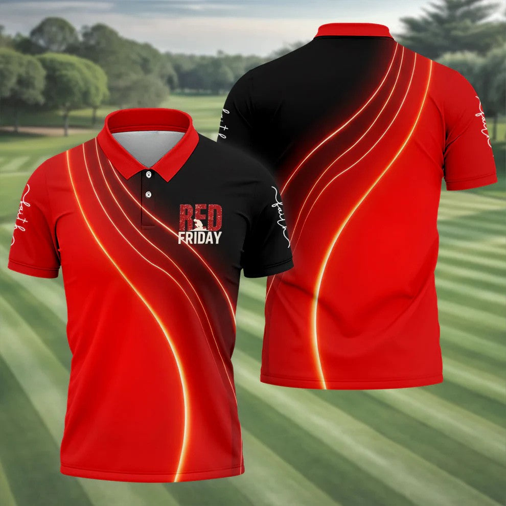 Red Friday Red Black Gradient Faith 4th Of July Golf Shirt, 250 Years Polo Shirts For Men