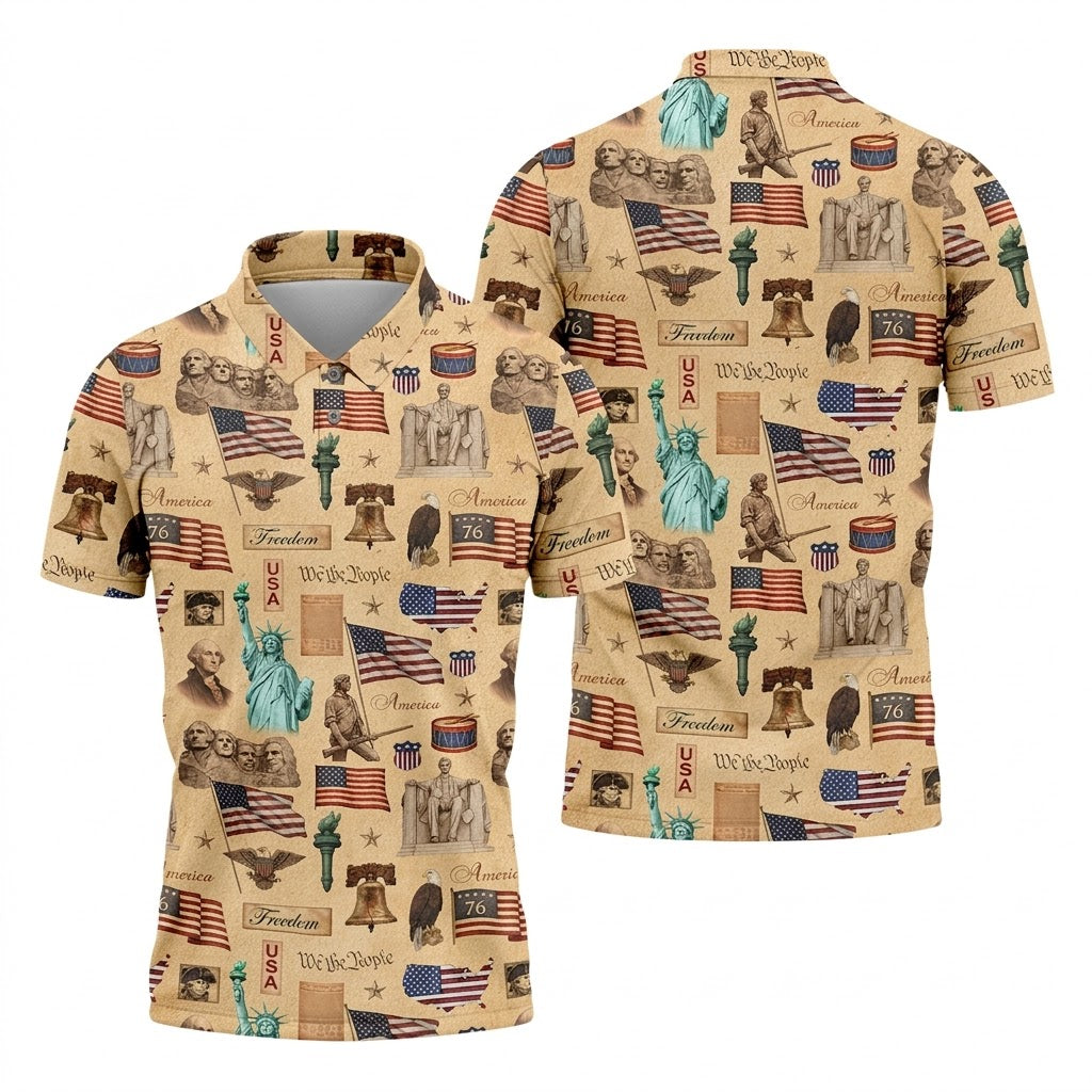We The People America Freedom 250th Anniversary Vintage Golf Shirt, Patriotic 4th Of July Golf Shirts For Men