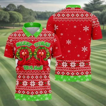 Custom Name Merry Titmas Polo Shirt, Christmas Golf Shirt For Men, Mens Golf Apparel