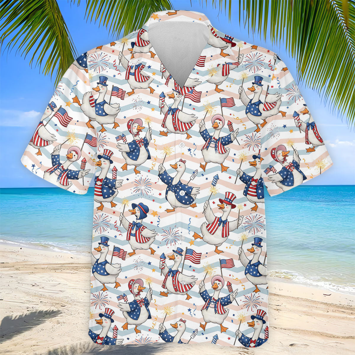 Patriotic Duck American Flag Fireworks Polo Shirt, Mens Golf Polo, Golf Shirts For Men