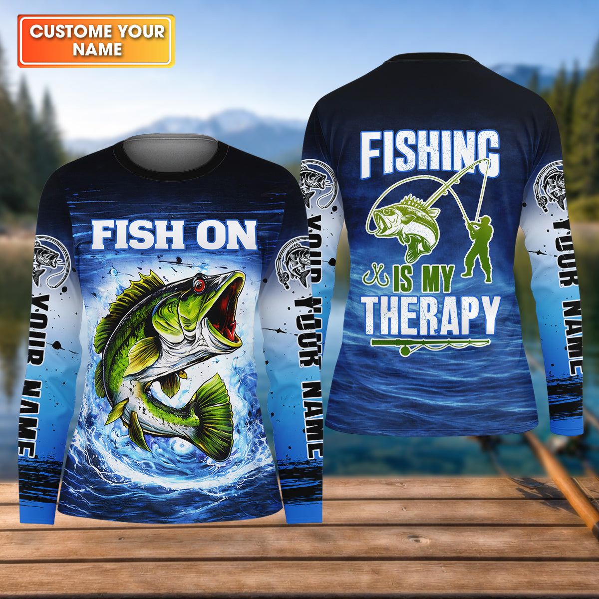 Fish On Fishing Is My Therapy, Personalized Fishing Shirt For Women, Long Sleeve Fishing Shirt, Gift For Her