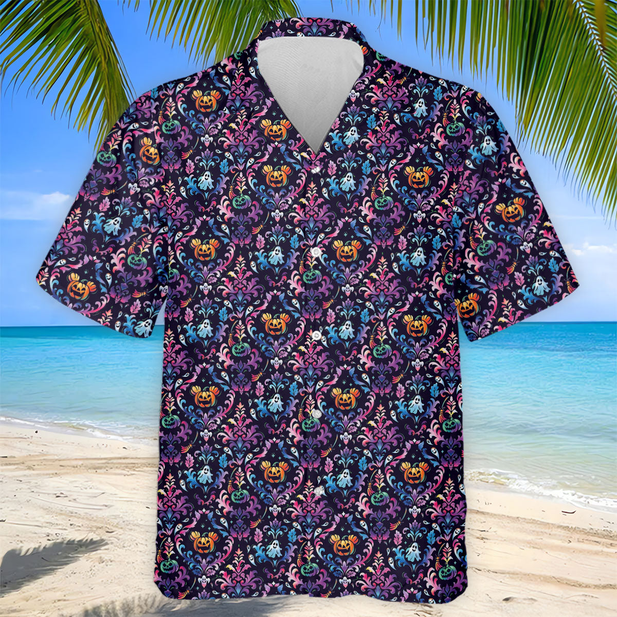 Colorful Ghost Pumpkin Floral Halloween Polo Shirt, Mens Golf Polo, Printed Golf Shirts