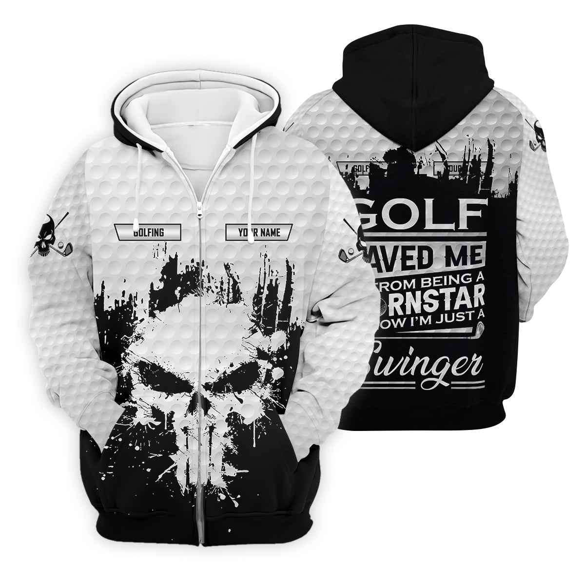 Golf Saved Me From Being A Porn Star Now I'm Just A Swinger Custom White Skull Golf Polo ShirtDad Golf Gift