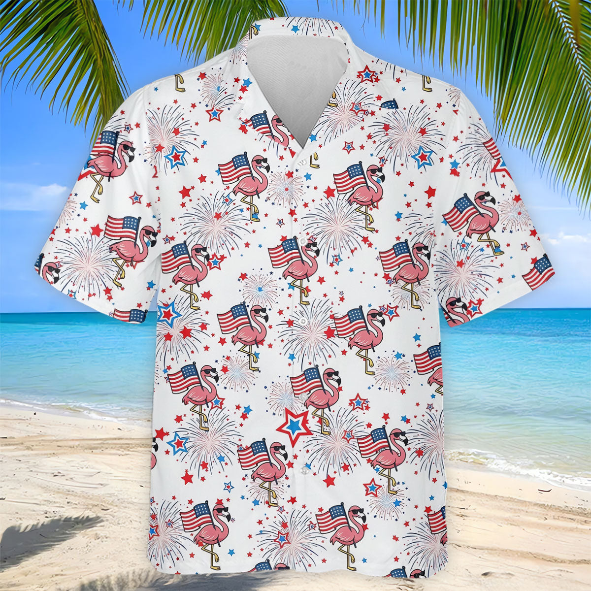 Patriotic Flamingo American Flag Polo Shirt, Mens Golf Polo, Golf Shirts For Men