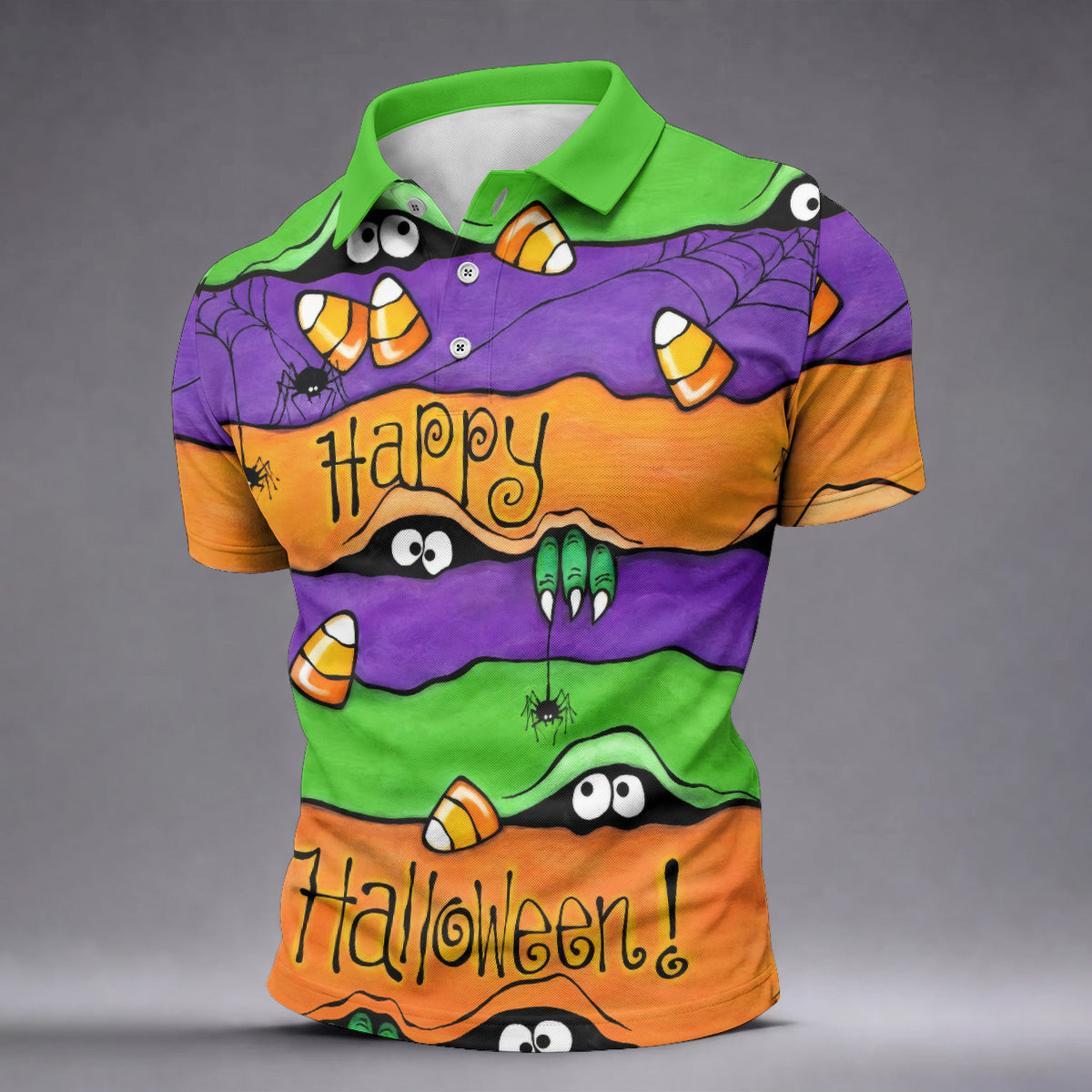 Happy Halloween Candy Monster Horror Character Polo Shirt, Golf Shirt, Mens Golf Polo