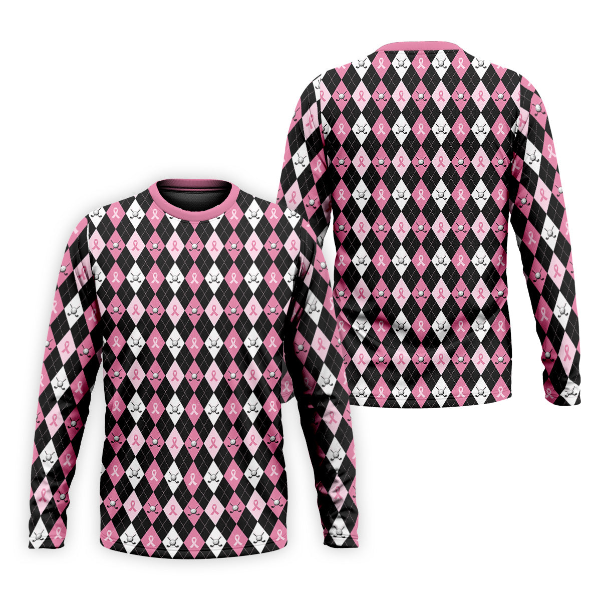 Black Pink Argyle Men's Golf Polo Shirt, Breast Cancer Golf Shirt, Golf Gift For Men, Matching Golf Shirts