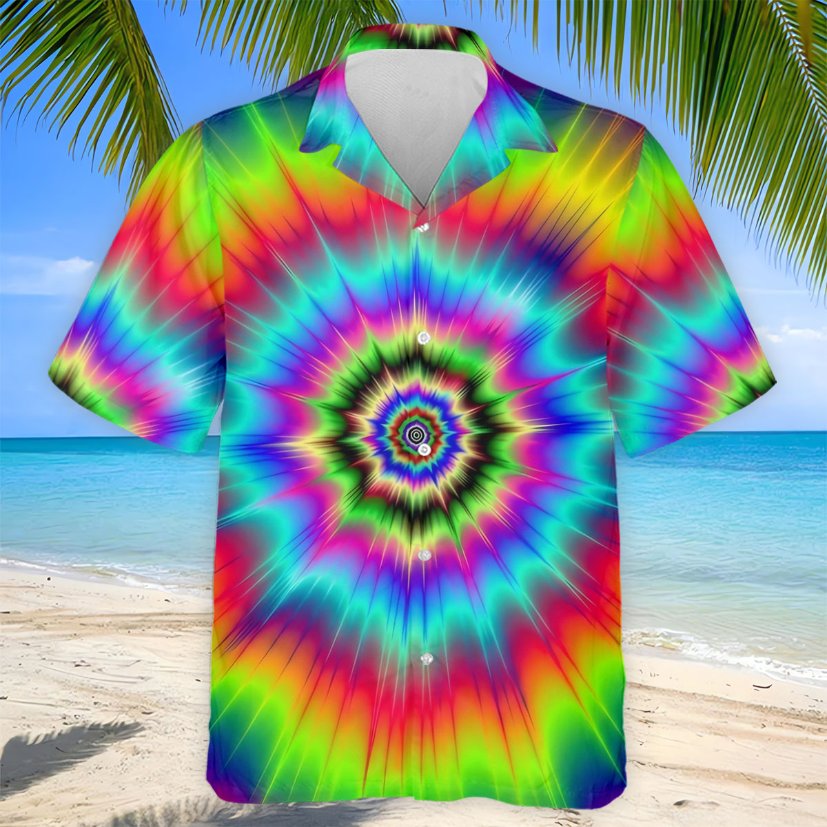 Rainbow Tie Dye Golf Shirt, Psychedelic Spiral Burst Pattern, Golf Shirt For Men