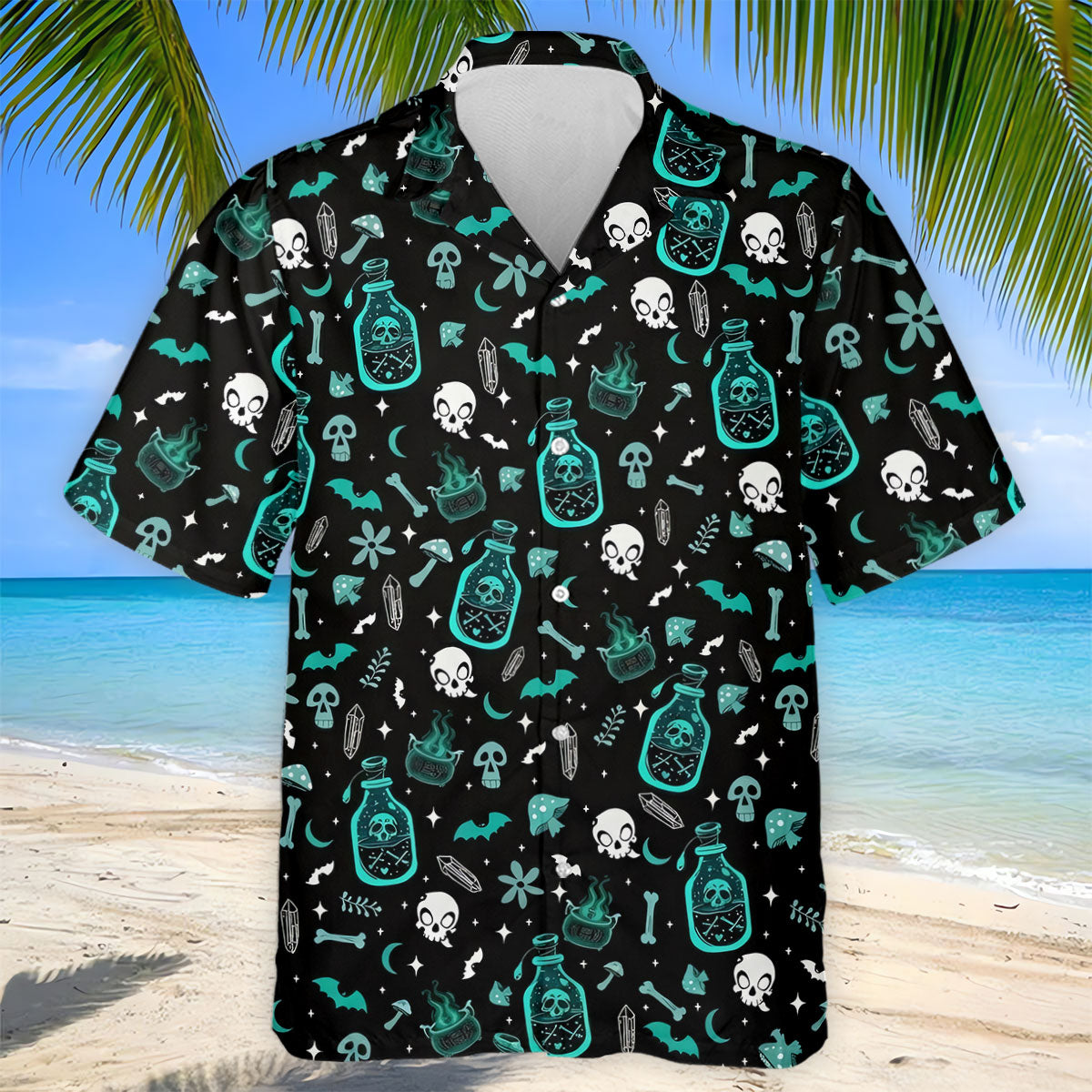 Skull Potion Halloween Pattern Polo Shirt, Printed Golf Shirts, Golf Apparel For Men