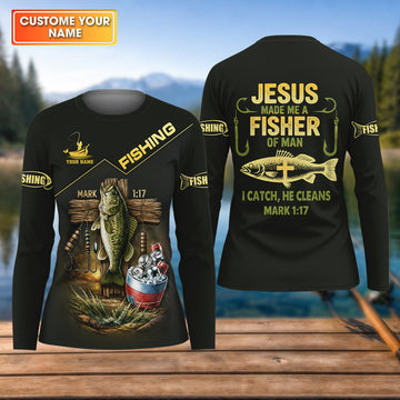 Jesus Made Me A Fisher Of Man Personalized Fishing Shirt For Women, Long Sleeve Fishing Shirt, Gift For Her