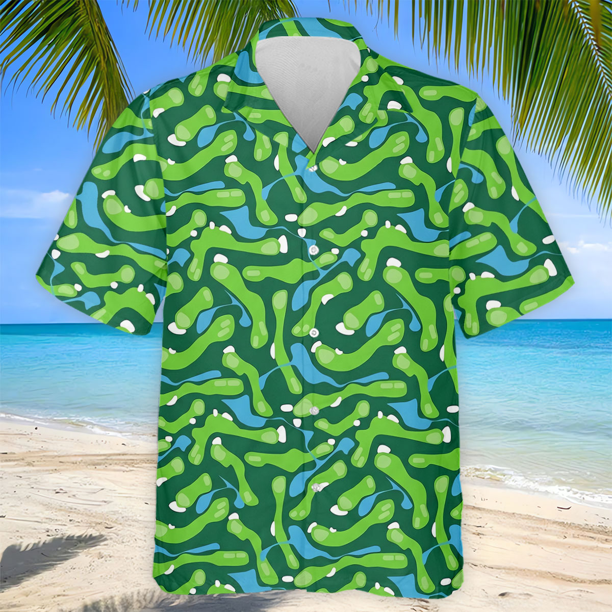 Golf Course Layout Golf Shirt, Fairway Water Hazard Pattern, Golf Shirt For Men