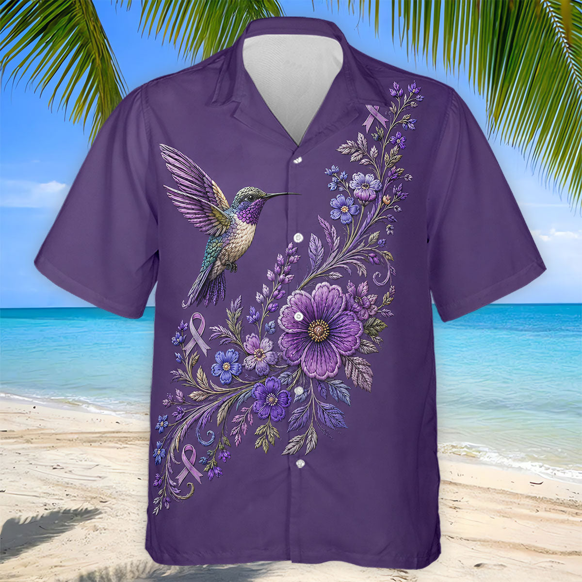 Cancer Awareness Purple Ribbon Floral Polo Shirt, Mens Golf Polo, Golf Shirts For Men