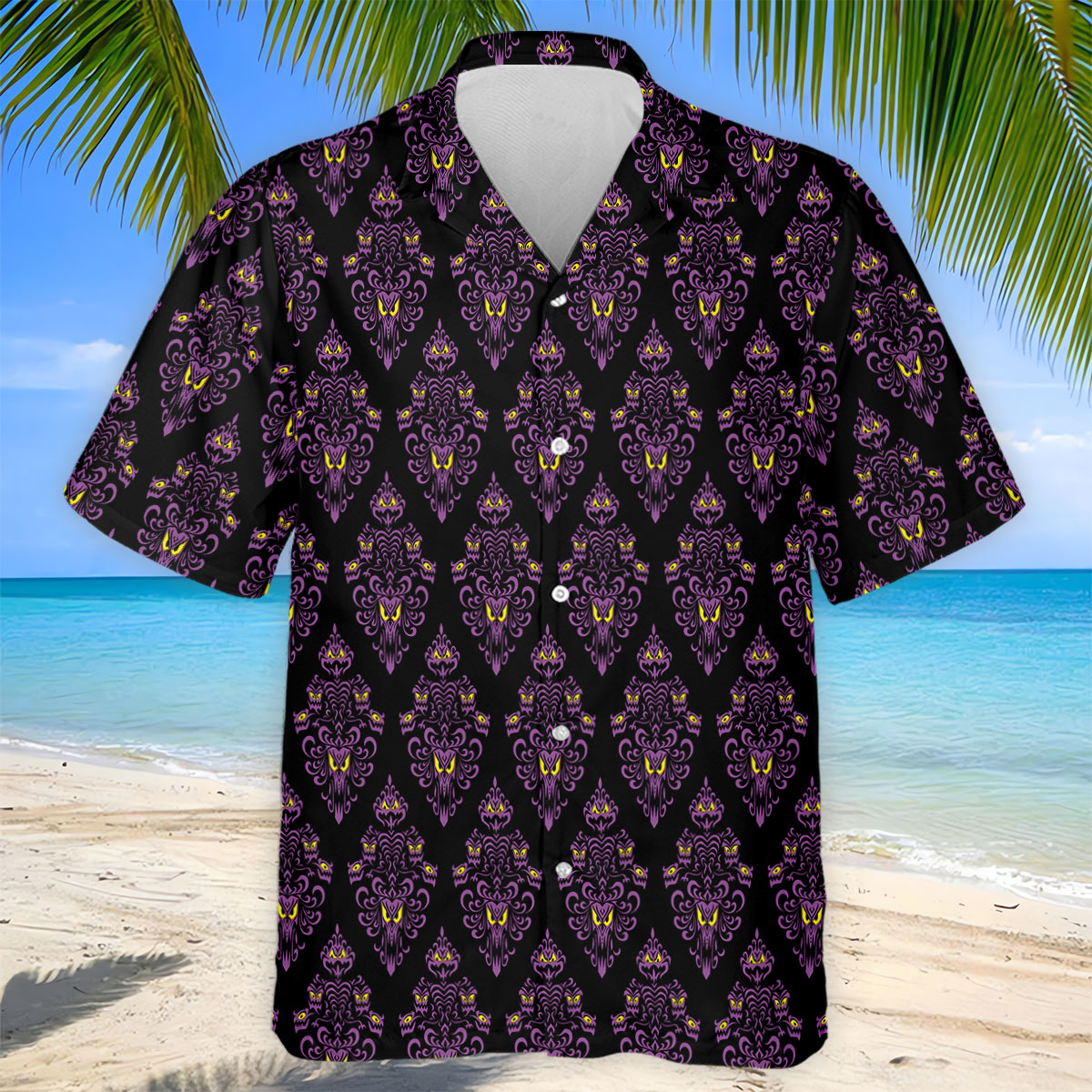 Purple Haunted Demon Faces Halloween Polo Shirt, Printed Golf Shirts, Golf Apparel For Men