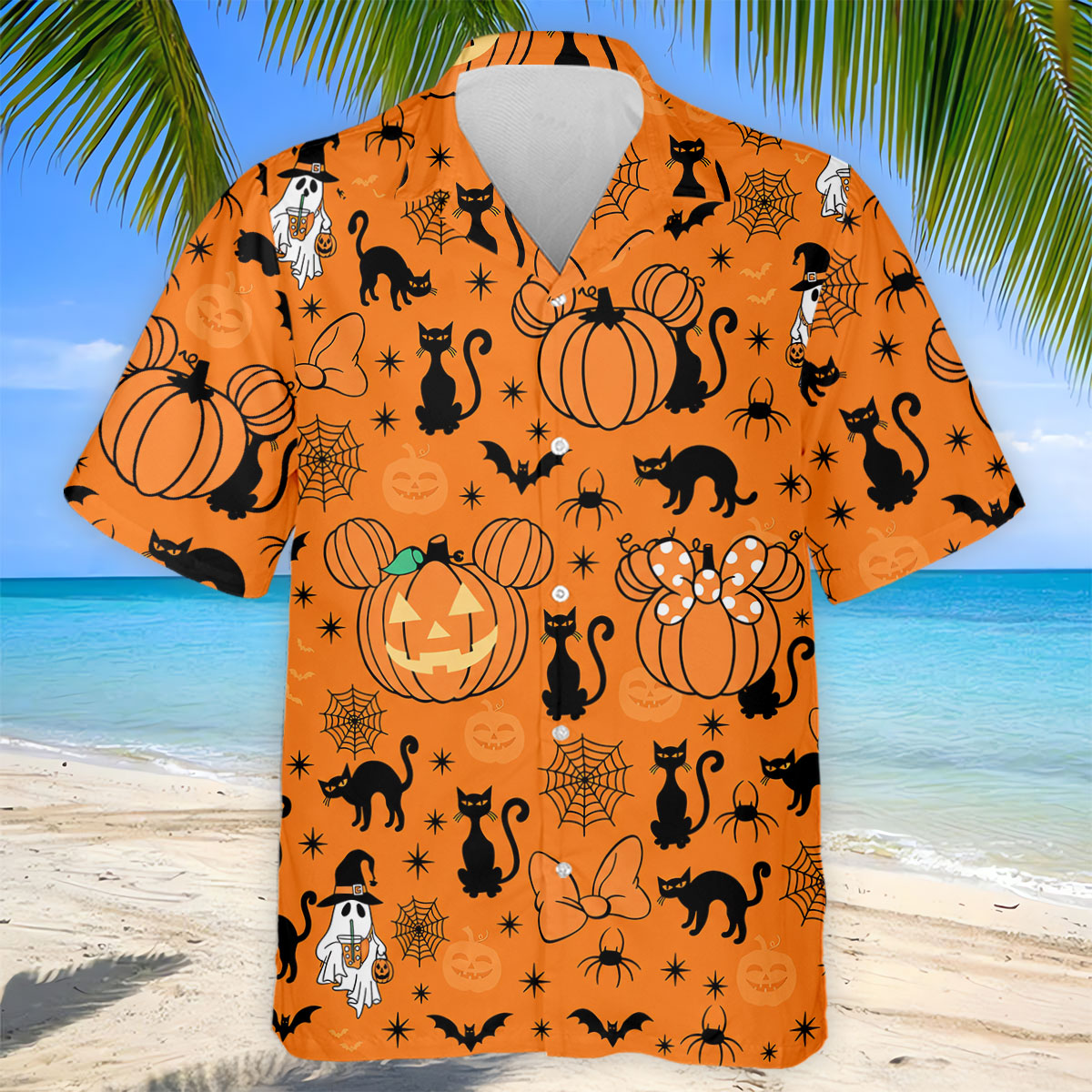 Black Cat and Pumpkin Halloween Polo Shirt, Golf Polo Apparel, Mens Golf Outfit