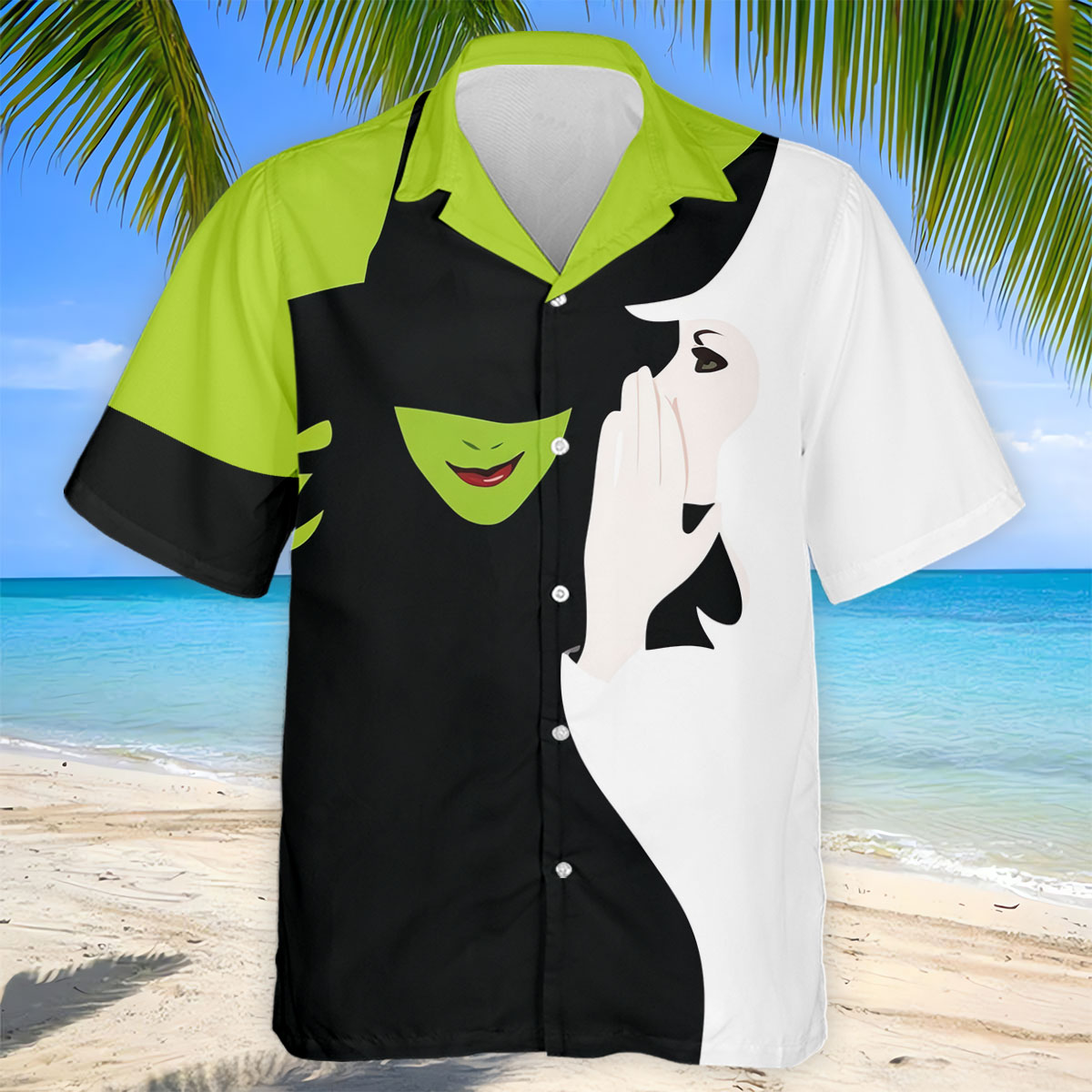 Green & White Witch Faces Halloween Golf Polo Shirt, Golf Apparel, Mens Golf Shirt