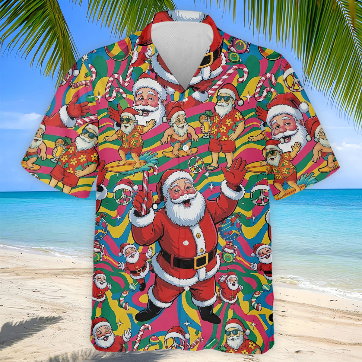 Funny Tropical Santa Christmas Polo Shirt, Mens Golf Polo, Christmas Shirts For Men