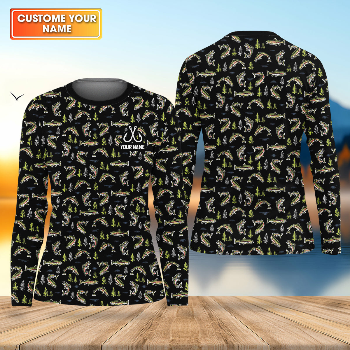 Rainbow Trout Pattern Fishing UPF Shirts, Fisherwomen Funny Fishing Shirt, Fishing Shirt For Women