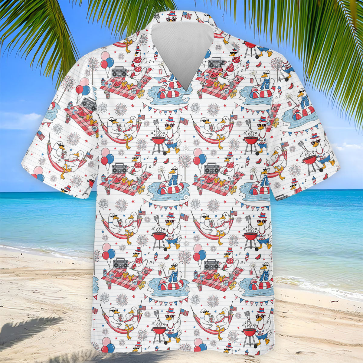 Funny Patriotic Duck Summer Party Polo Shirt, Mens Golf Polo, Golf Shirts For Men