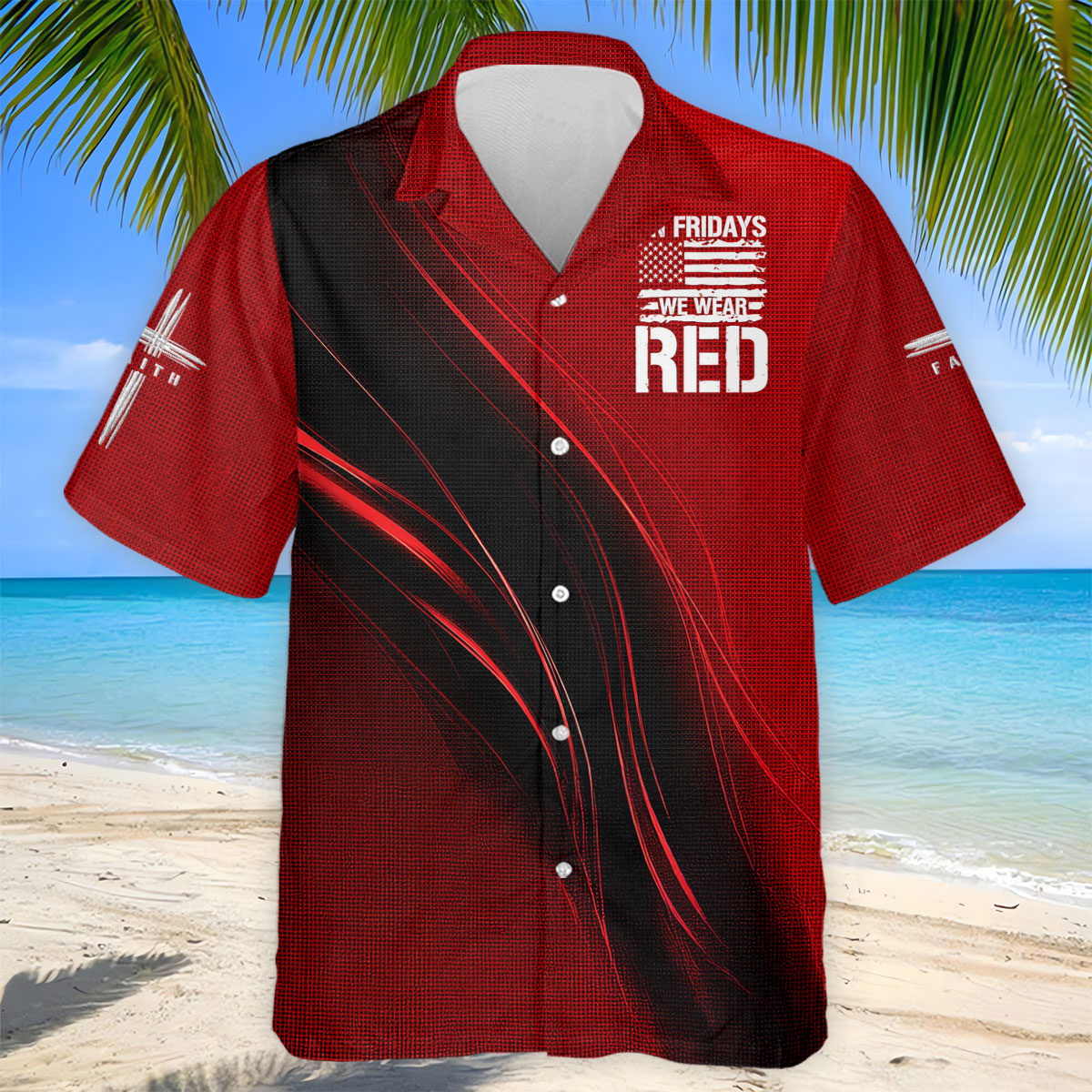 On Friday We Wear Red Faith Cross Red Black Gradient Patriotic Golf Shirt, 250 Years Polo Shirts For Men