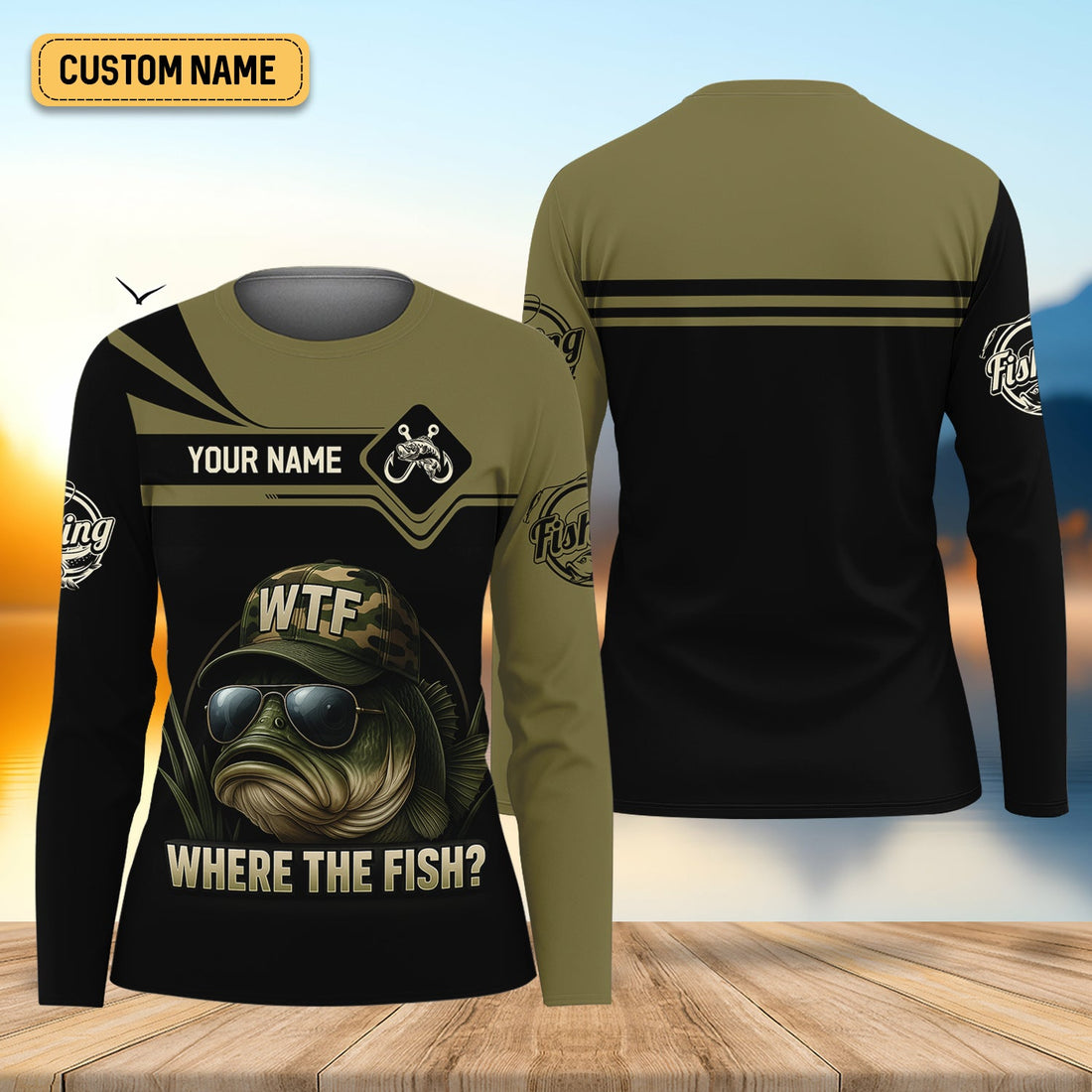 WTF Where The Fish Camo Bass Fishing Shirt, Funny Fishing Shirt, Women SPF Shirt, Women Fishing Shirt