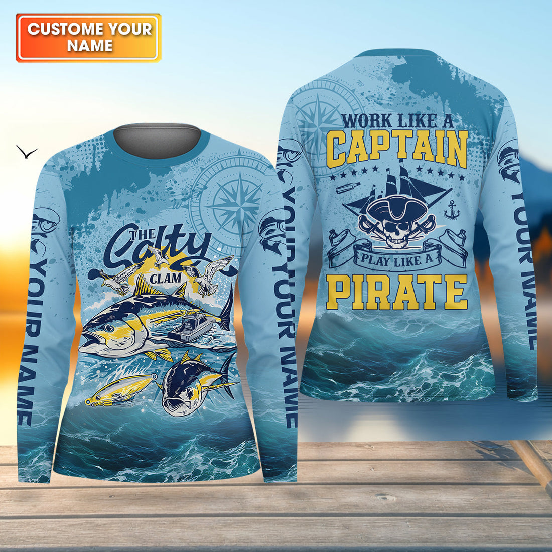 Work Like A Captain Play Like A Pirate Personalized Fishing Shirt For Women, Long Sleeve Fishing Shirt, Gift For Her