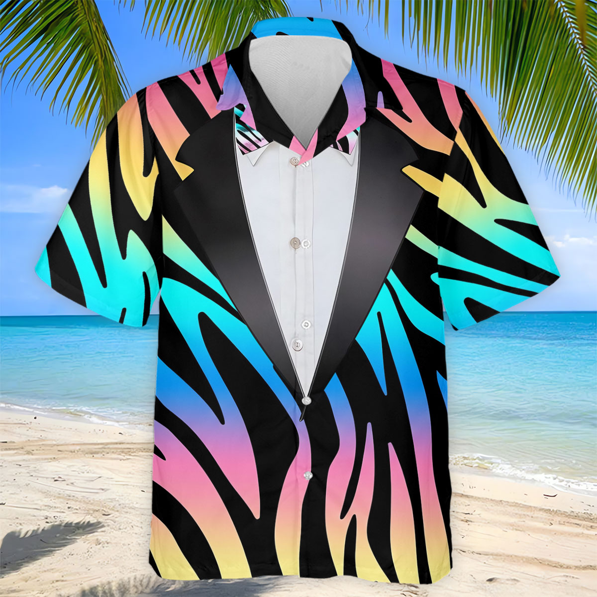 Colorful Zebra Funny Costume Hawaiian Golf Shirt, Polo Shirts For Men, Golf Shirts For Men