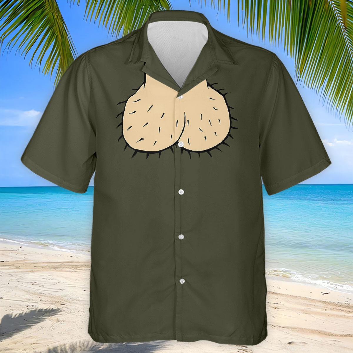 Olive Green Funny Dickhead Faux Chest Golf Shirt, Polo Shirts For Men, Golf Apparel For Men