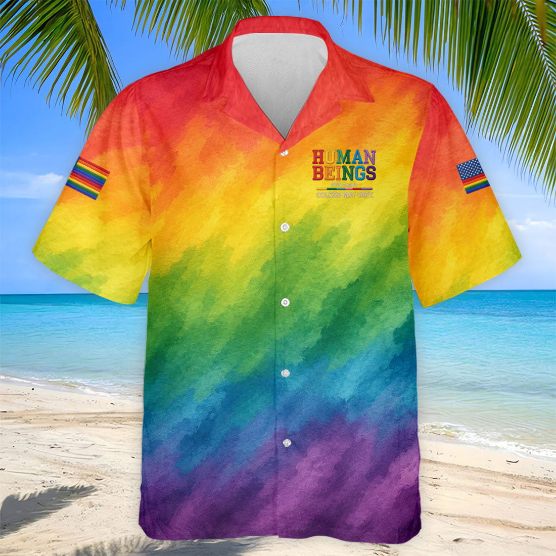 Human Beings LGBT Rainbow Golf Tops For Men, LGBT Pride Month Gradient Watercolor Polo Shirts For Men