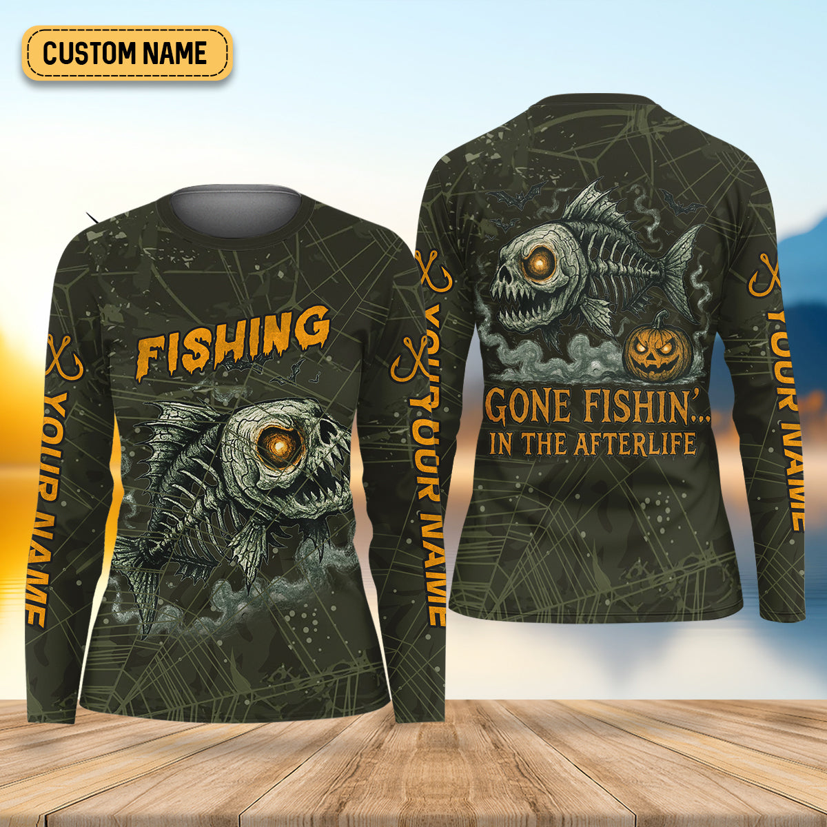 Gone Fishin In The Afterlife Horror Fishing Women SPF Shirt, Halloween Fishing Jersey, Fishing Shirt For Women