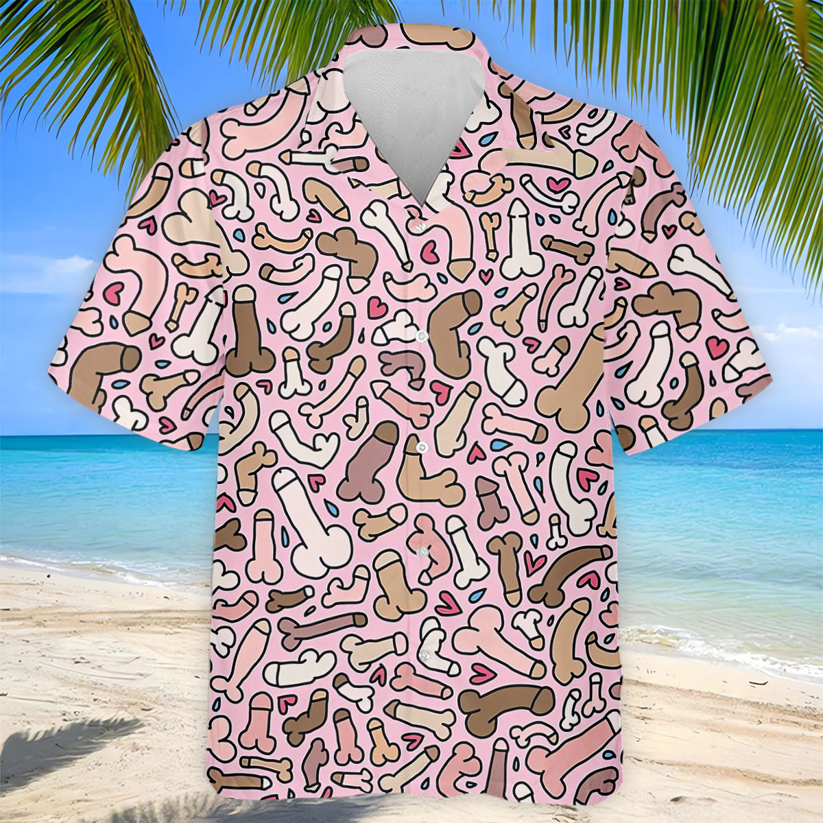 Funny Adult Doodle Pink Pattern Polo Shirt, Mens Golf Polo, Golf Shirts For Men