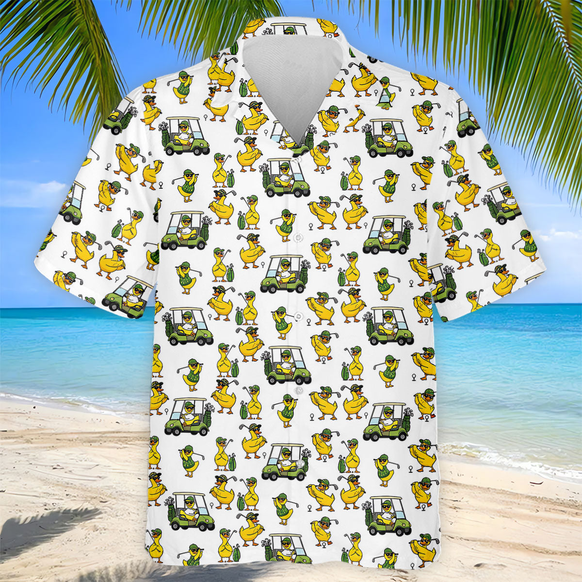 Funny Golfing Duck And Golf Cart Pattern Polo Shirt, Mens Golf Polo, Golf Shirts For Men