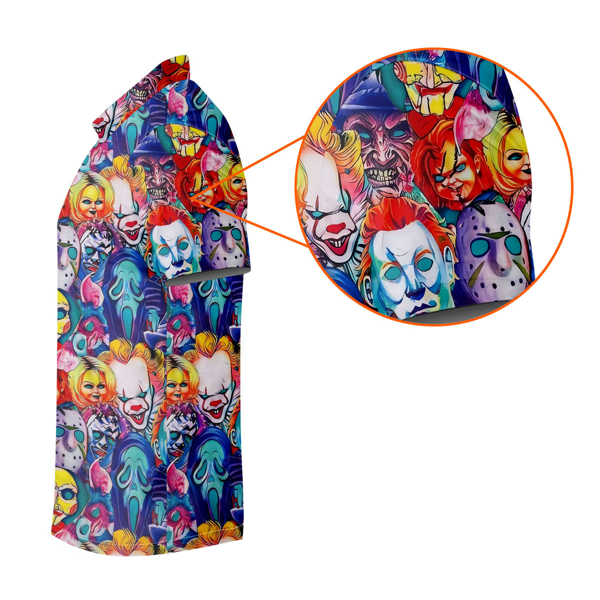 Colorful Horror Character Faces Halloween Polo Shirt, Golf Polo For Women, Ladies Golf Top