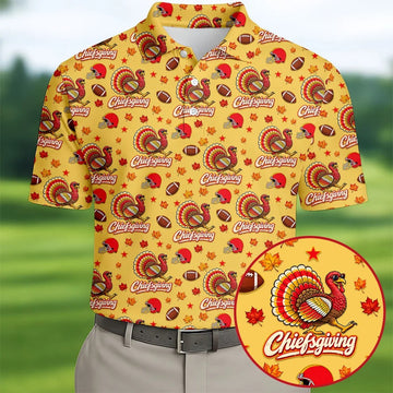 Chiefsgiving Thanksgiving Golf Shirt, Golf Shirts For Men, Mens Holiday Golf Shirts