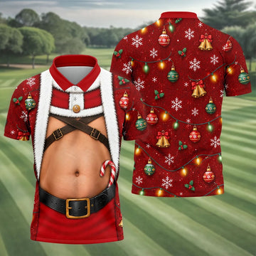 Santa Belly Harness Vest Christmas Golf Shirt, Golf Shirts For Men, Golf Polo For Men