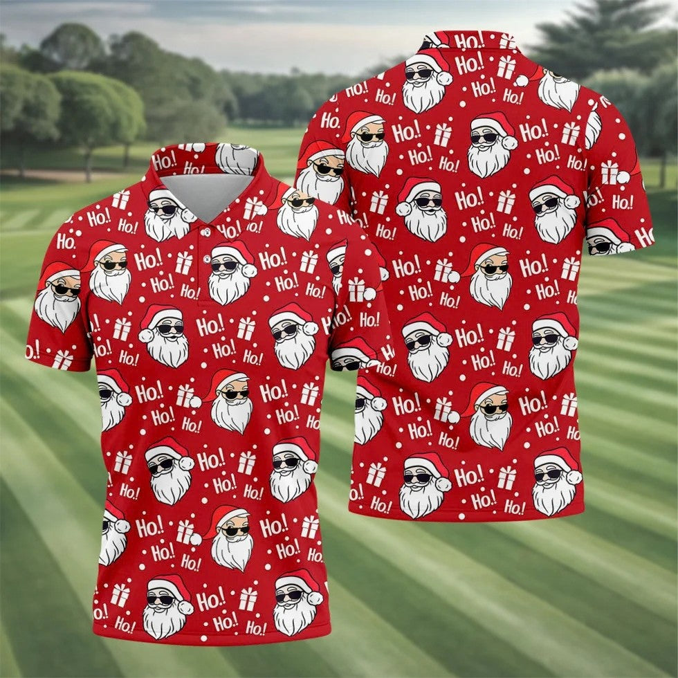 Ho Ho Hole In One Funny Santa Red Christmas Golf Tops For Men, Christmas Golf Shirt, Polo Shirts For Men