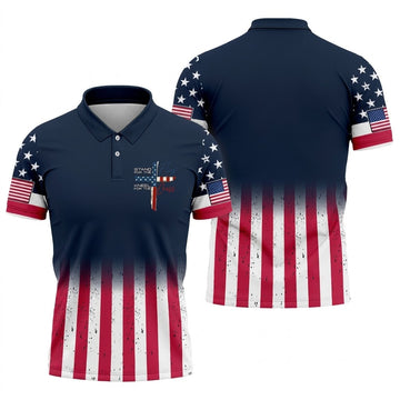 Stand For The Flag Kneel For The Cross Patriotic Golf Shirt, 250 Years 4th Of July Golf Shirts For Men
