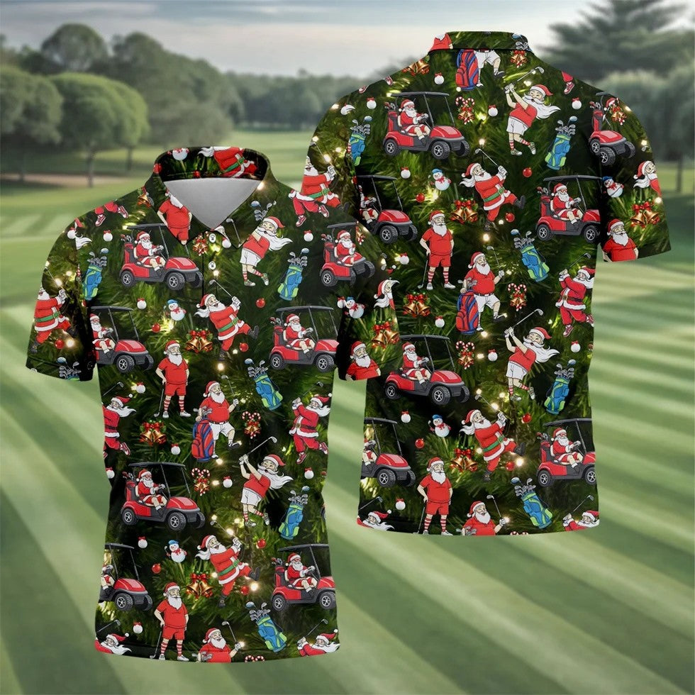 Funny Santa Claus Golf Pose Golf Tops For Men, Polo Shirts For Men, Christmas Golf Shirt, Mens Golf Gift