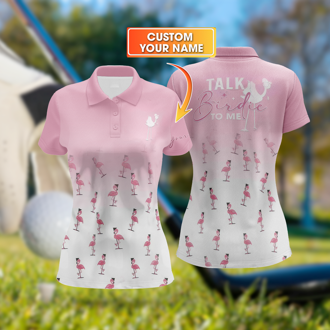 Talk Birdie To Me Flamingo Womens Golf Polo ShirtCustom Ladies Golf Shirt, Womens Golf Gifts