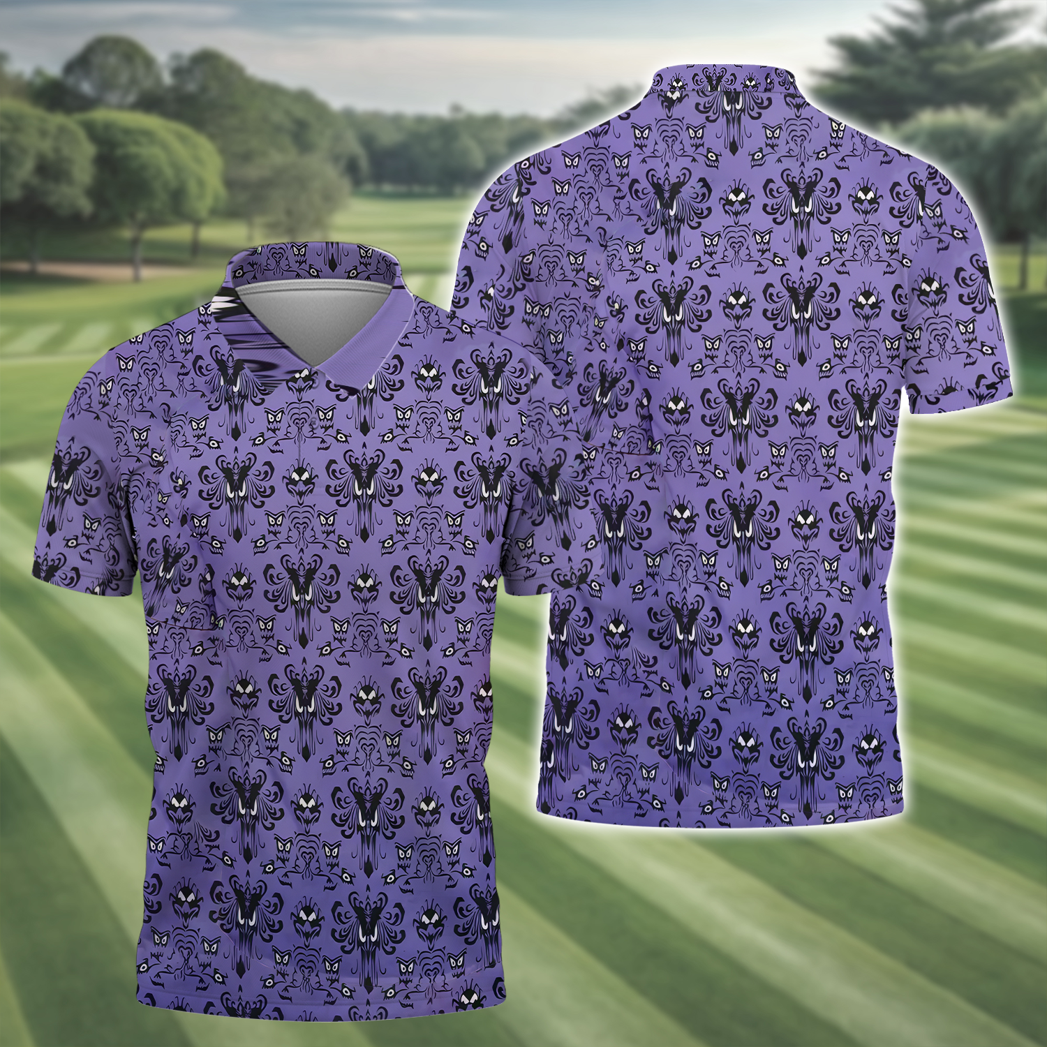 Haunted Mansion Hitchhiking Ghosts Men's Golf Polo ShirtGolfing Apparel, Mens Golf Gift