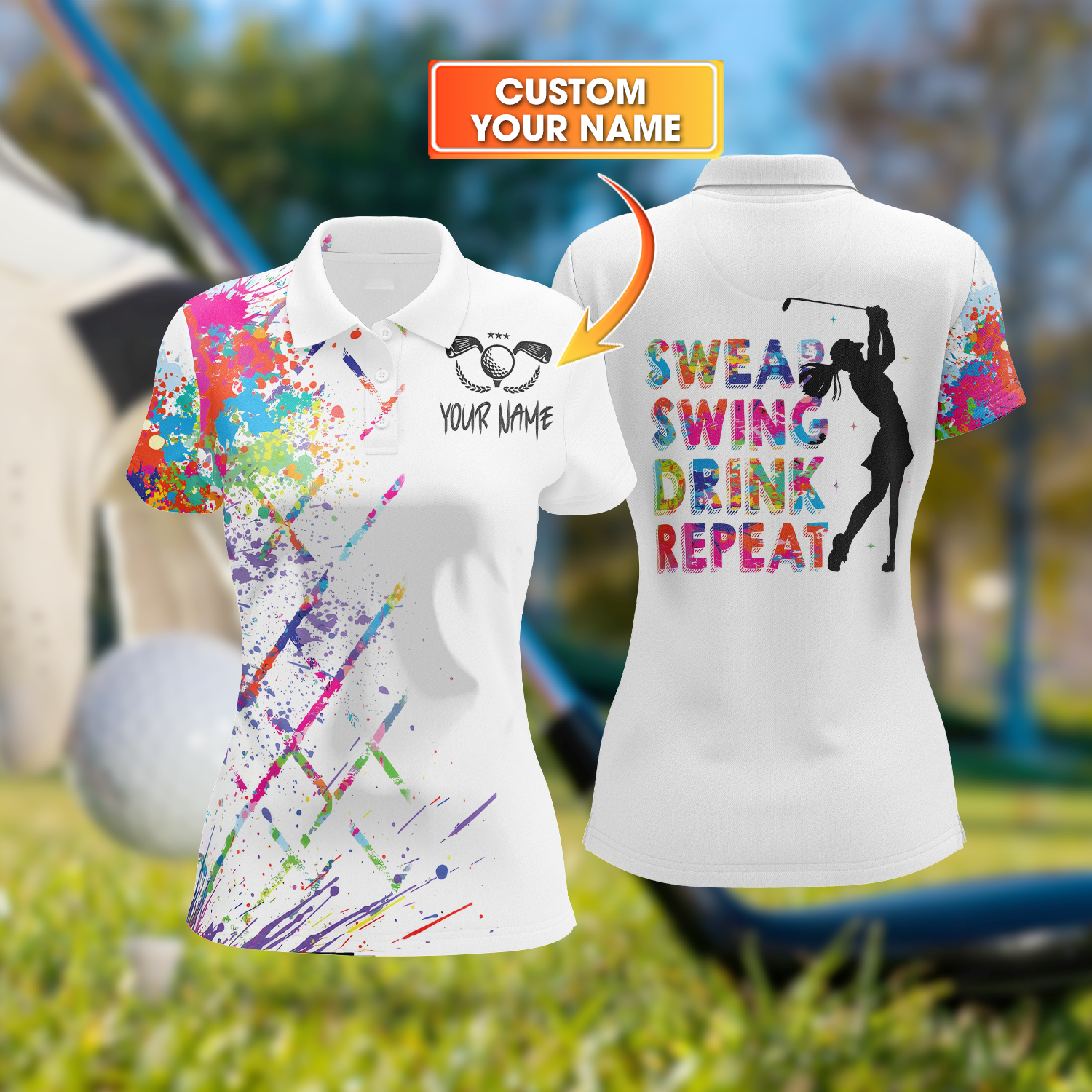 Swing Swear Drink Repeat Custom Womens Golf Polo ShirtGolfing Apparel, Womens Golf Gifts