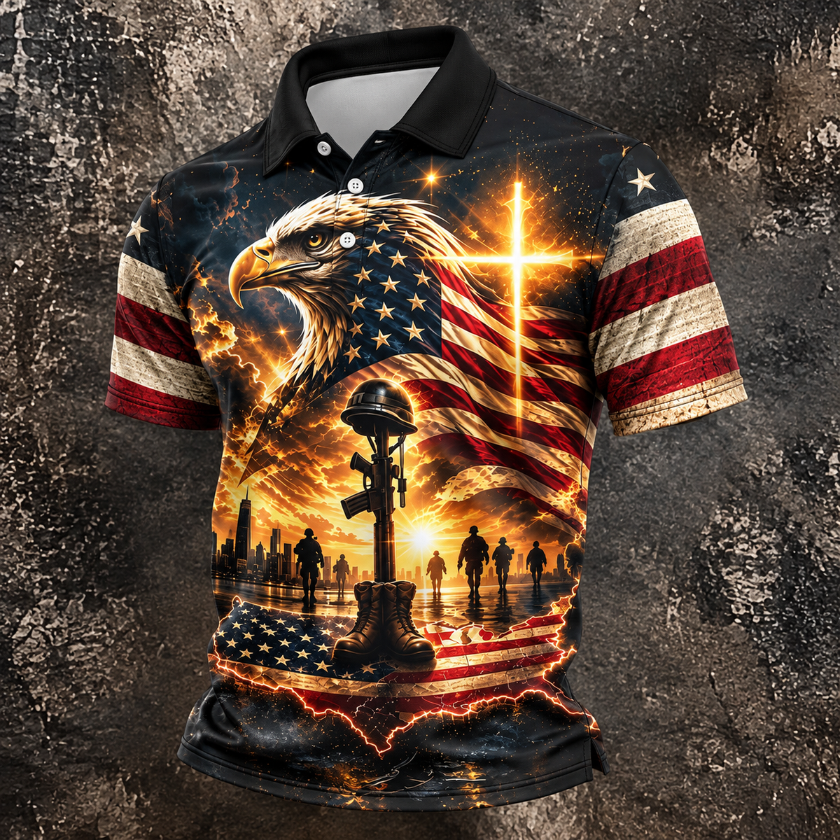 Eagle Cross Soldier Memorial Golf Polo Shirt, Veterans Day Shirt, Mens Golf Shirts