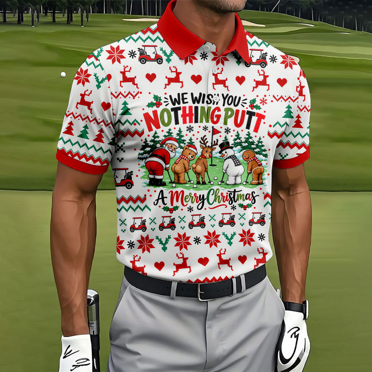 We Wish You Nothing Putt Christmas Golf Shirt, Golf Shirts For Men, Mens Golf Shirts