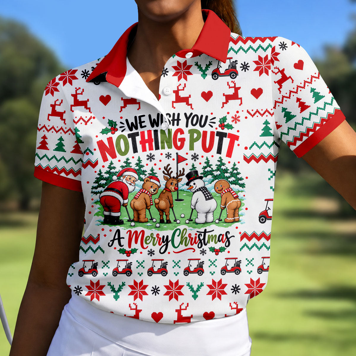 We Wish You Nothing Putt Christmas Golf Shirt, Womens Golf Clothing, Ladies Golf Tops