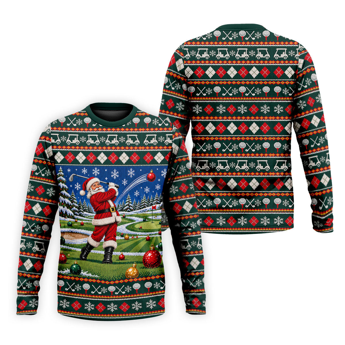 Santa Swing Fair Isle Christmas Golf Shirt, Mens Golf Shirts, Funny Mens Golf Shirts