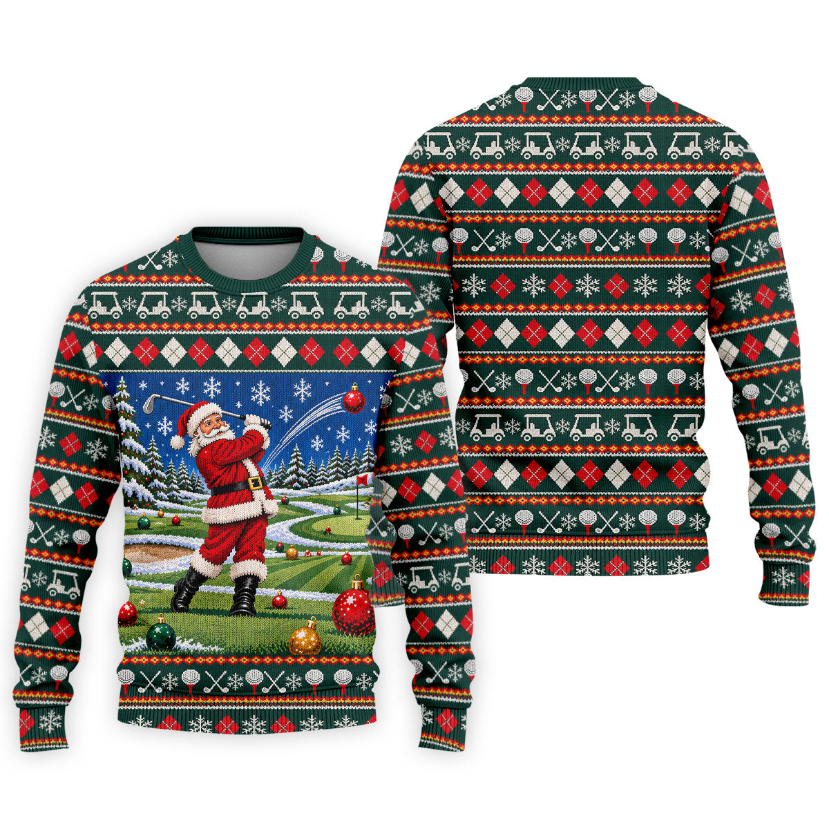 Santa Swing Fair Isle Christmas Golf Shirt, Mens Golf Shirts, Funny Mens Golf Shirts